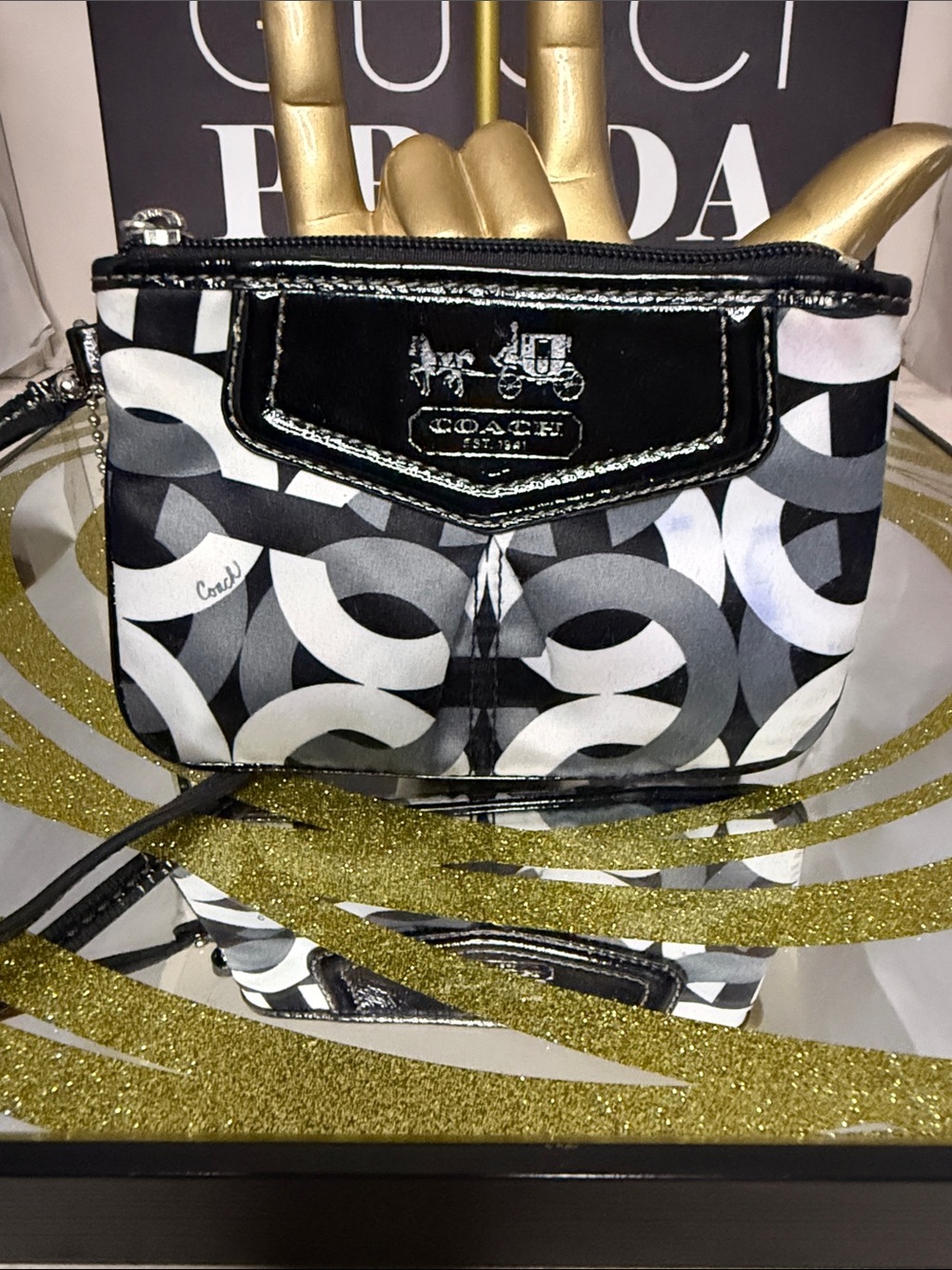 Coach Black, White & Gray Graphic Wristlet - Picture 3 of 8